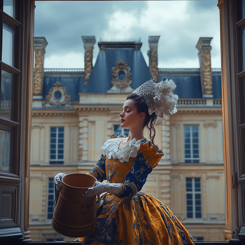 donna svuota un vaso da notte a versailles